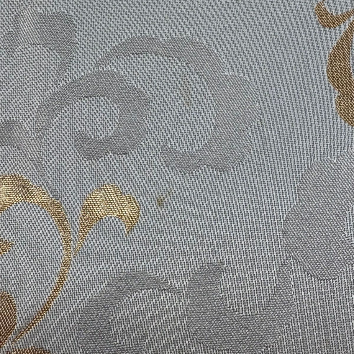 【美品】 袋帶 秀品級 花唐草紋 金金箔 金絲 灰色 六通 純蠶絲