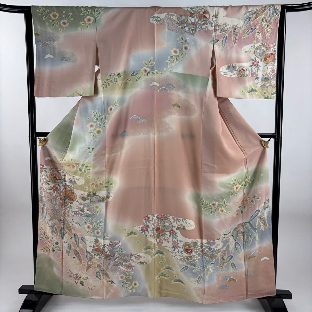 訪問服 身長161.5cm 袖長63.5cm S 雙層 圓文 竹子 金銀彩 金絲 粉色 純蠶絲 名品級