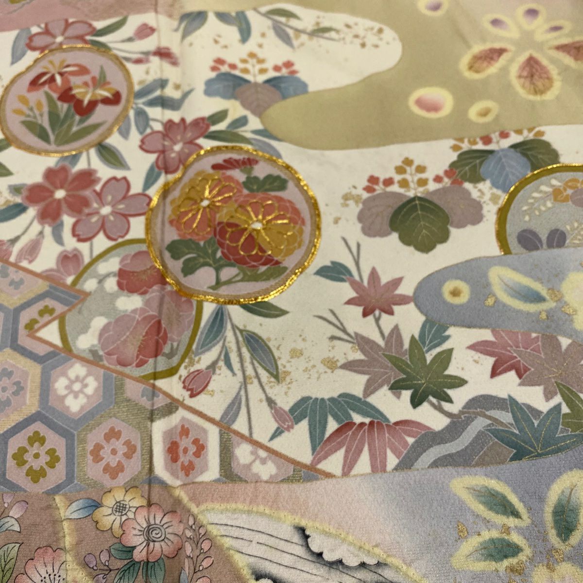 訪問服 身長161.5cm 袖長63.5cm S 雙層 圓文 竹子 金銀彩 金絲 粉色 純蠶絲 名品級