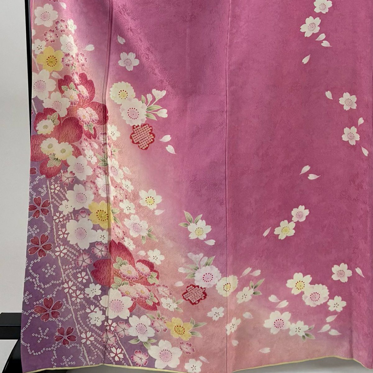 【美品】振袖禮服 身長165cm 袖長67cm M 雙層櫻花瓣金銀彩暈染粉紅純蠶絲名品級