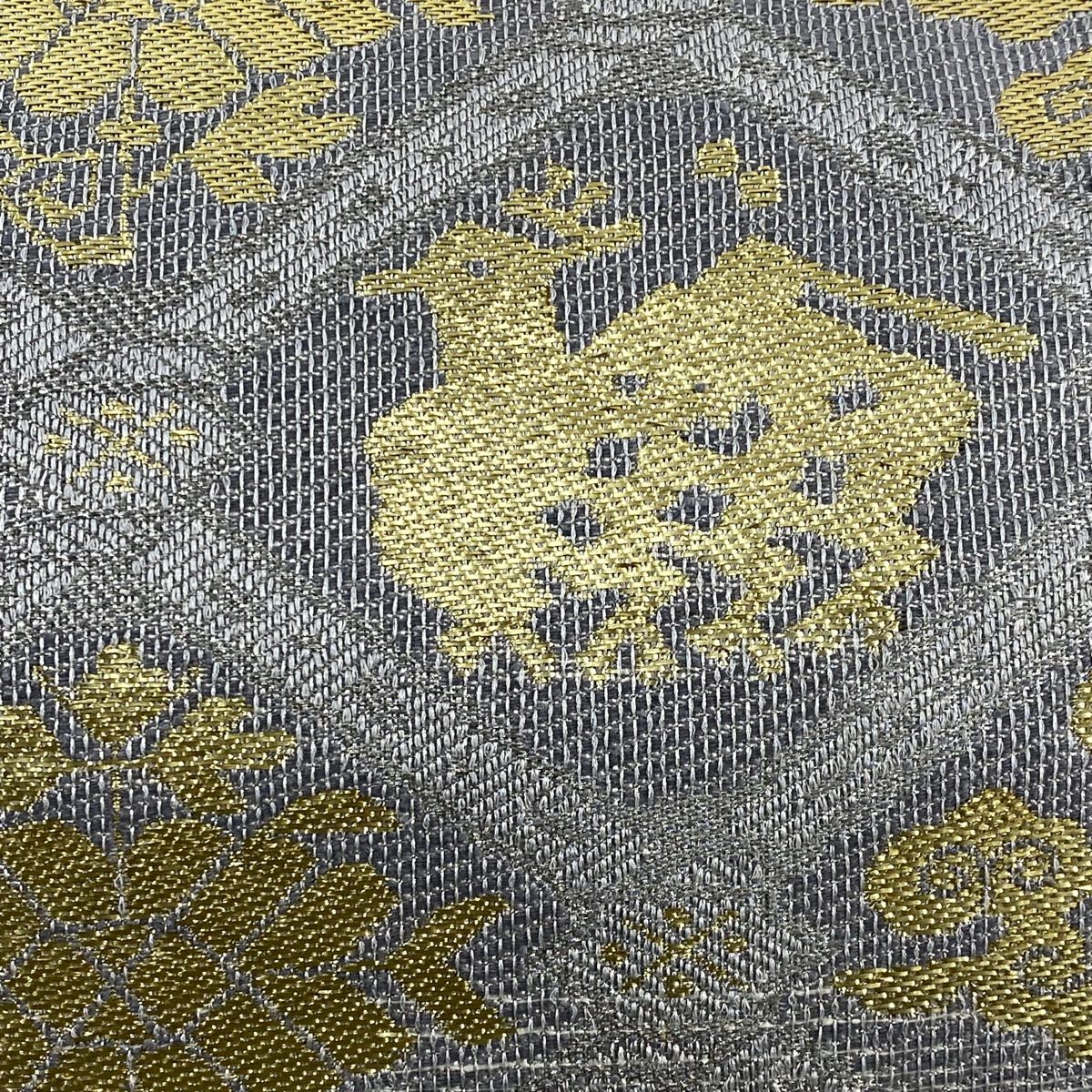 【美品】 袋帶 名品級 有栖川 金金箔 銀線 灰 深藍 六通 純蠶絲