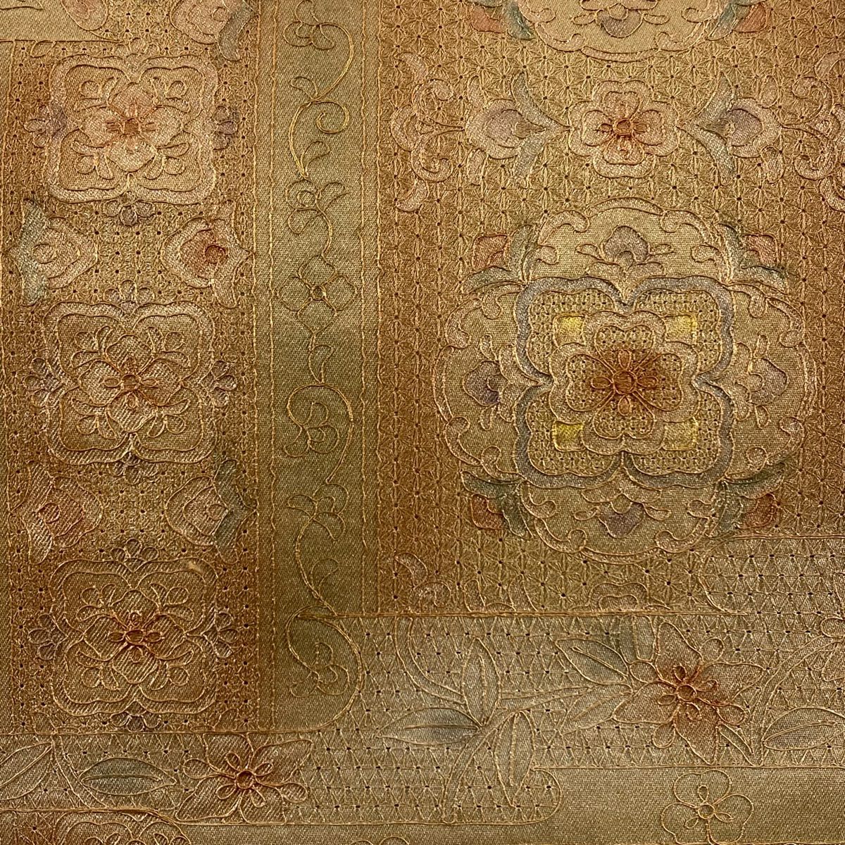 袋帶 秀品級 華紋 ヱ霞 金絲 金銀彩 淺綠 お太鼓圖案 純蠶絲