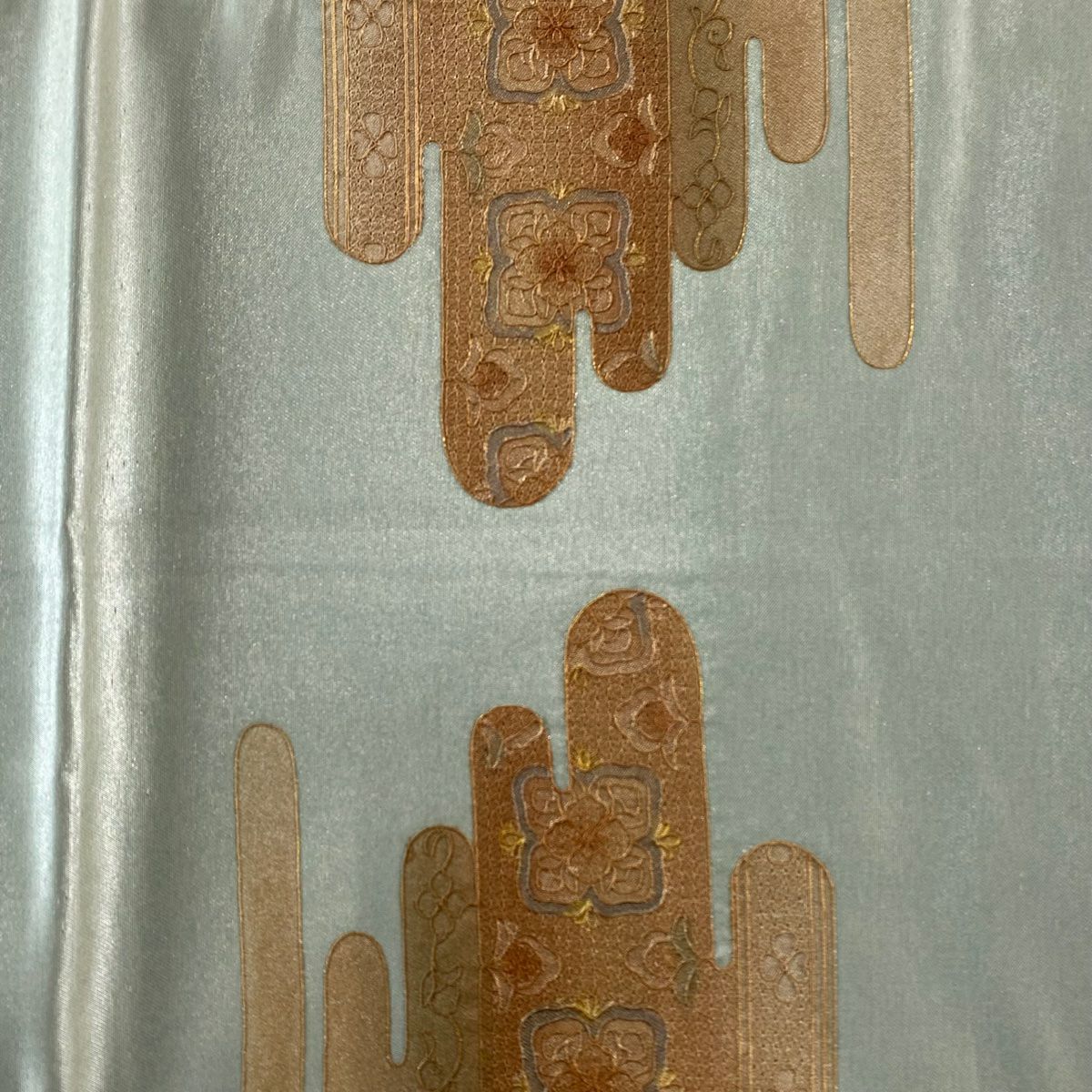 袋帶 秀品級 華紋 ヱ霞 金絲 金銀彩 淺綠 お太鼓圖案 純蠶絲