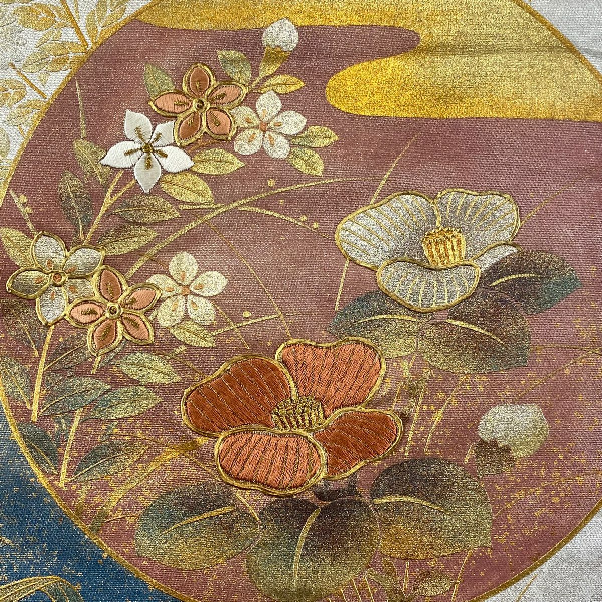 袋帶 秀品級 草花紋紋 雲霞 金絲 金銀彩 銀 純蠶絲
