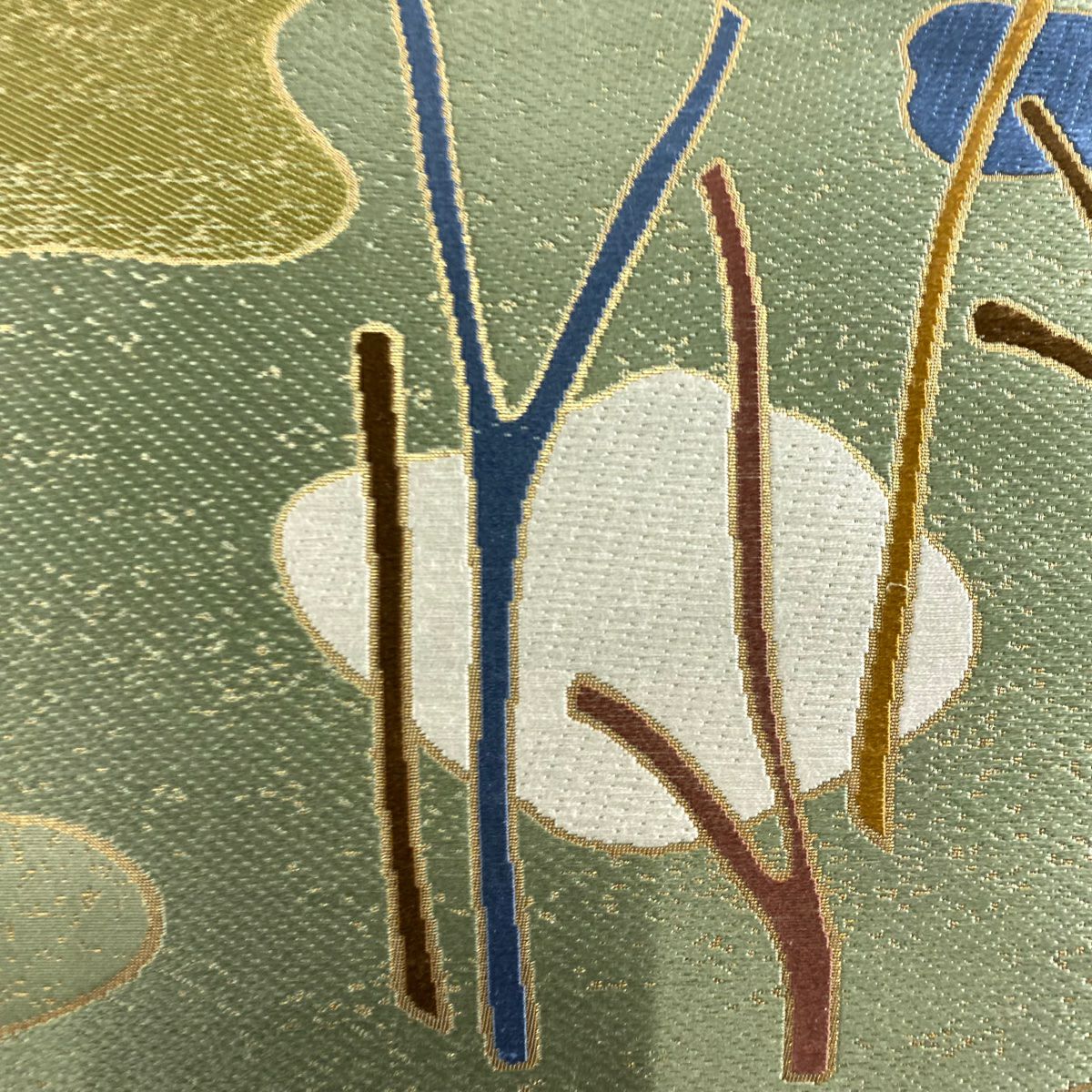 袋帶 秀品級 樹木 幾何圖案 金金箔 淺綠 六通 純蠶絲