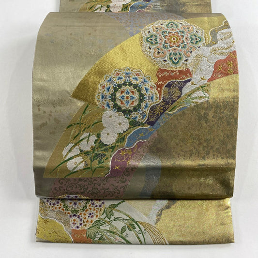袋帶 秀品級 華紋 草花紋 金銀彩 金金箔 金 六通 純蠶絲