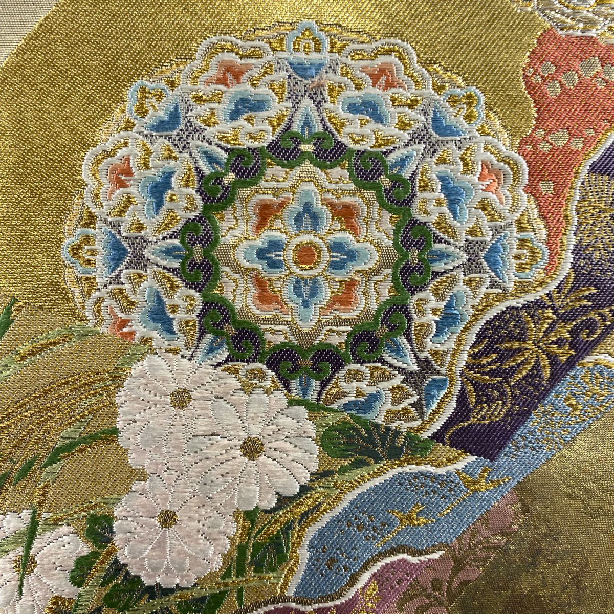 袋帶 秀品級 華紋 草花紋 金銀彩 金金箔 金 六通 純蠶絲