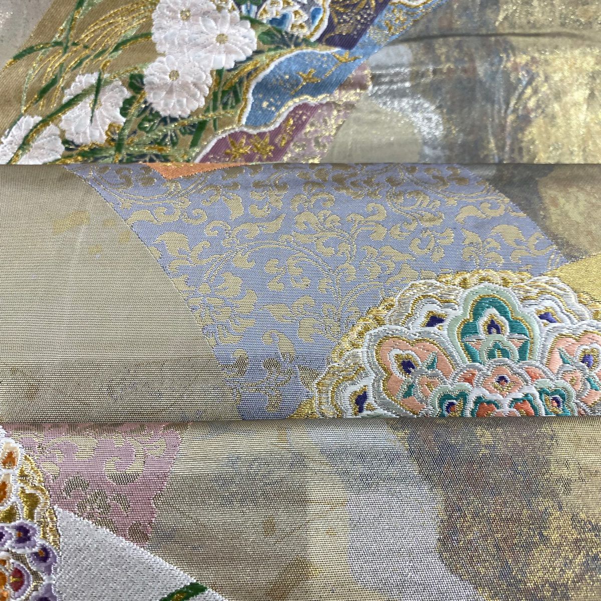袋帶 秀品級 華紋 草花紋 金銀彩 金金箔 金 六通 純蠶絲