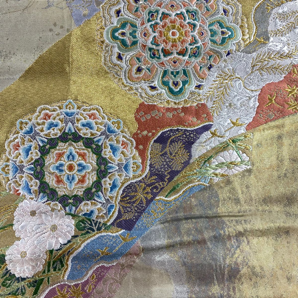 袋帶 秀品級 華紋 草花紋 金銀彩 金金箔 金 六通 純蠶絲