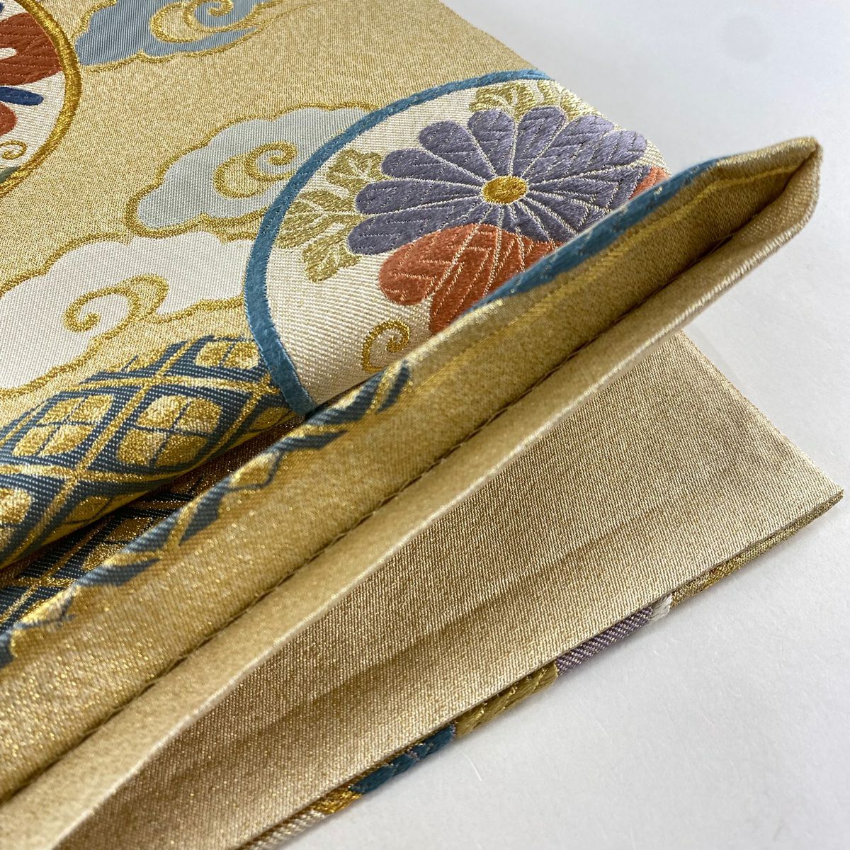【美品】 袋帶 秀品級 圓文 花菱 金絲 金金箔 金色 六通 純蠶絲
