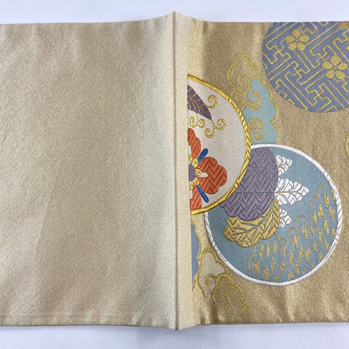 【美品】 袋帶 秀品級 圓文 花菱 金絲 金金箔 金色 六通 純蠶絲