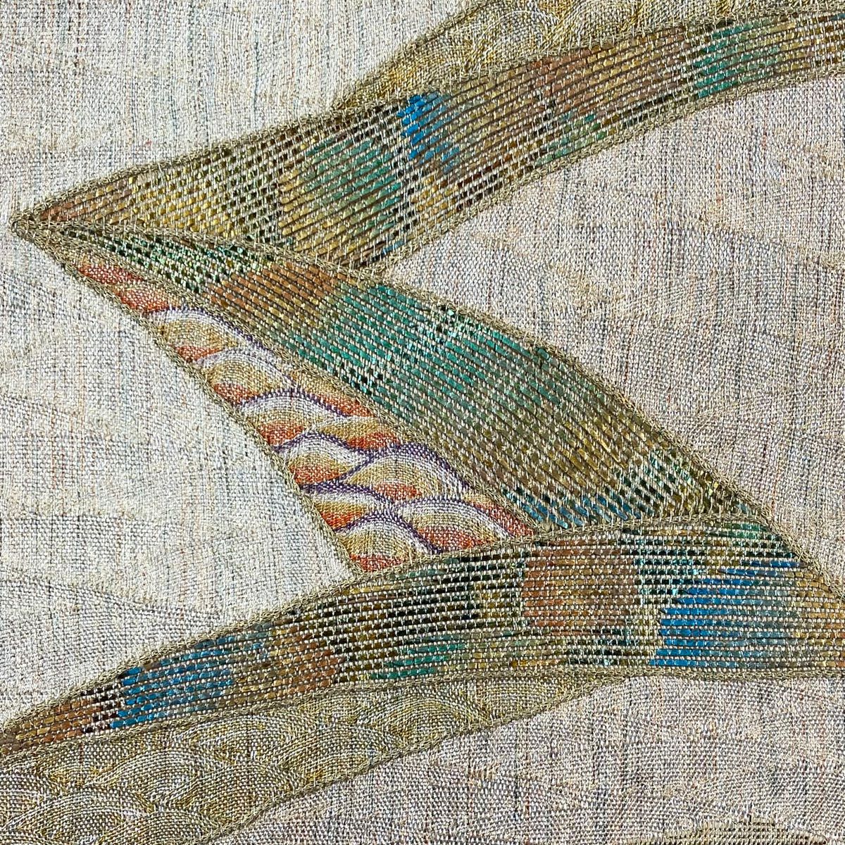 【美品】 袋帶 秀品級 幾何圖案 青海波 金銀線 金金箔 金色 大鼓圖案 純蠶絲