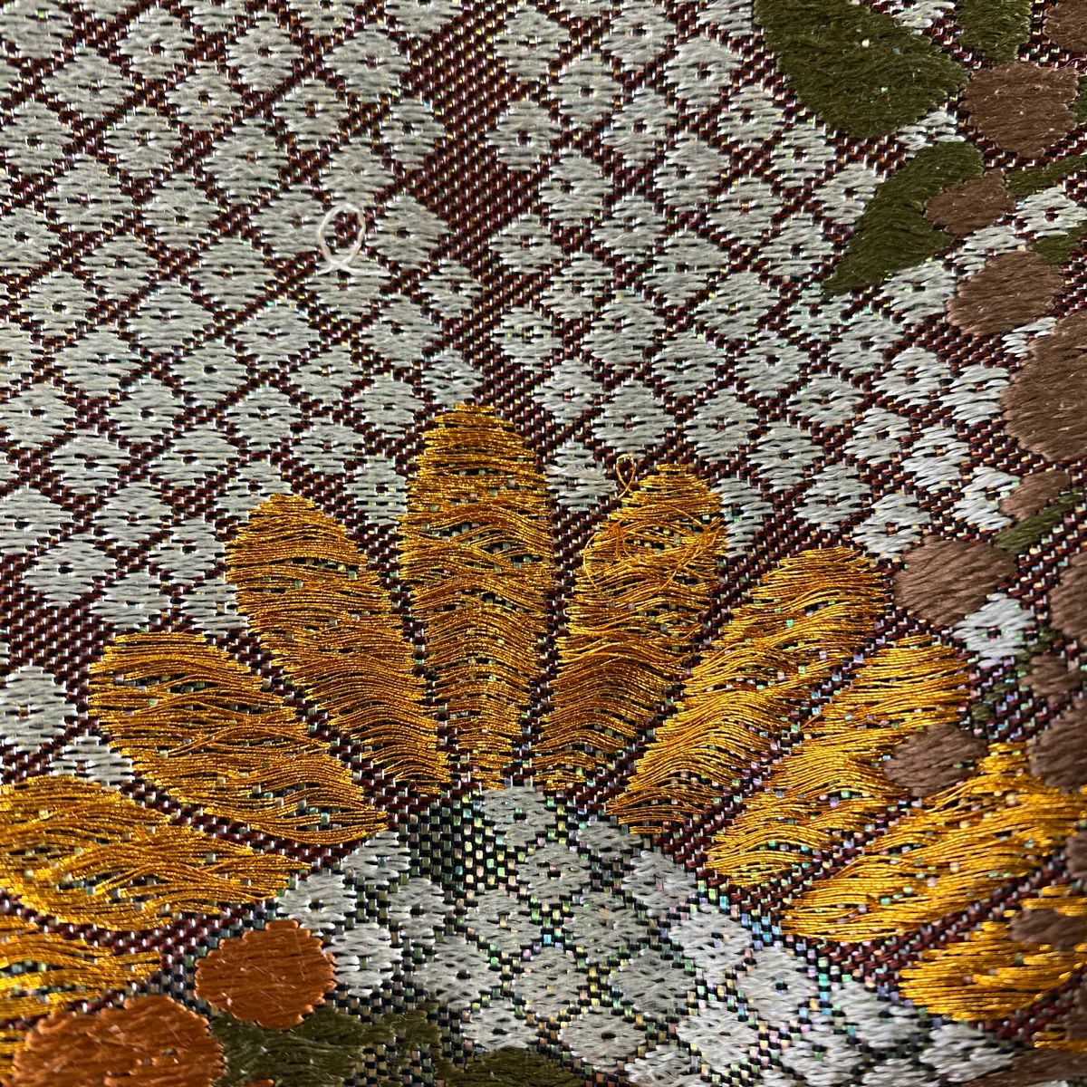 袋帶 秀品級 關西仕立 雨松樹 藤 刺繡 金線 灰色 六通 純蠶絲