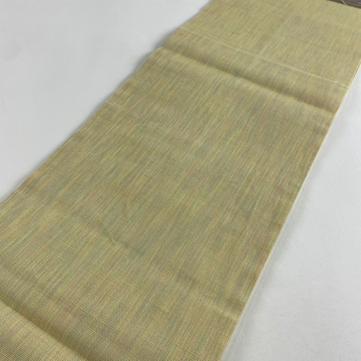 【美品】 開口名古屋帶 優品級 夏帶 花唐草紋 鱗 金絲 米色 純蠶絲