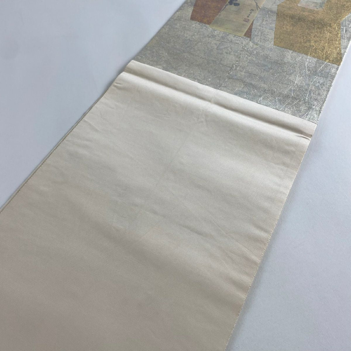 【美品】 袋帶 秀品級 草花紋紋 文字文 螺鈿金金箔 金金箔 銀 お太鼓柄 純蠶絲