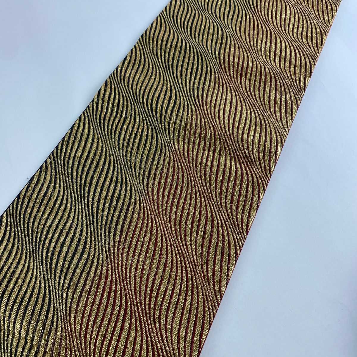 【美品】 袋帶 秀品級 斜條紋 金金箔 金色 全通 純蠶絲