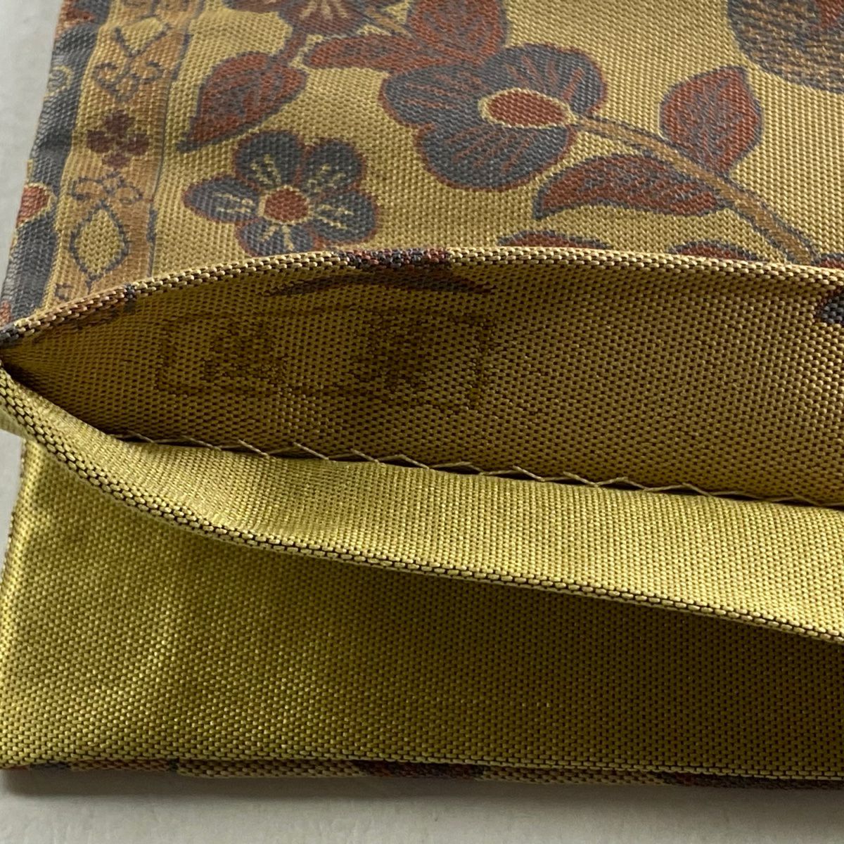袋帶 秀品級 附有落款 萬葉 花器 草花紋 薄茶 純蠶絲