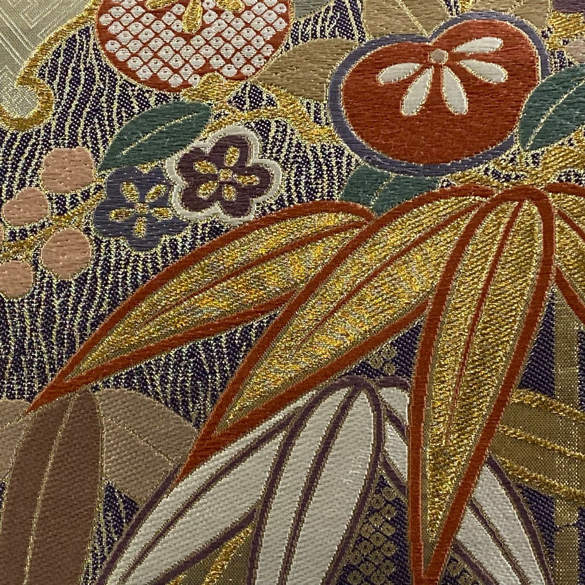 袋帶 秀品級 雪輪 竹子梅花 金絲 金金箔 金色 六通 純蠶絲