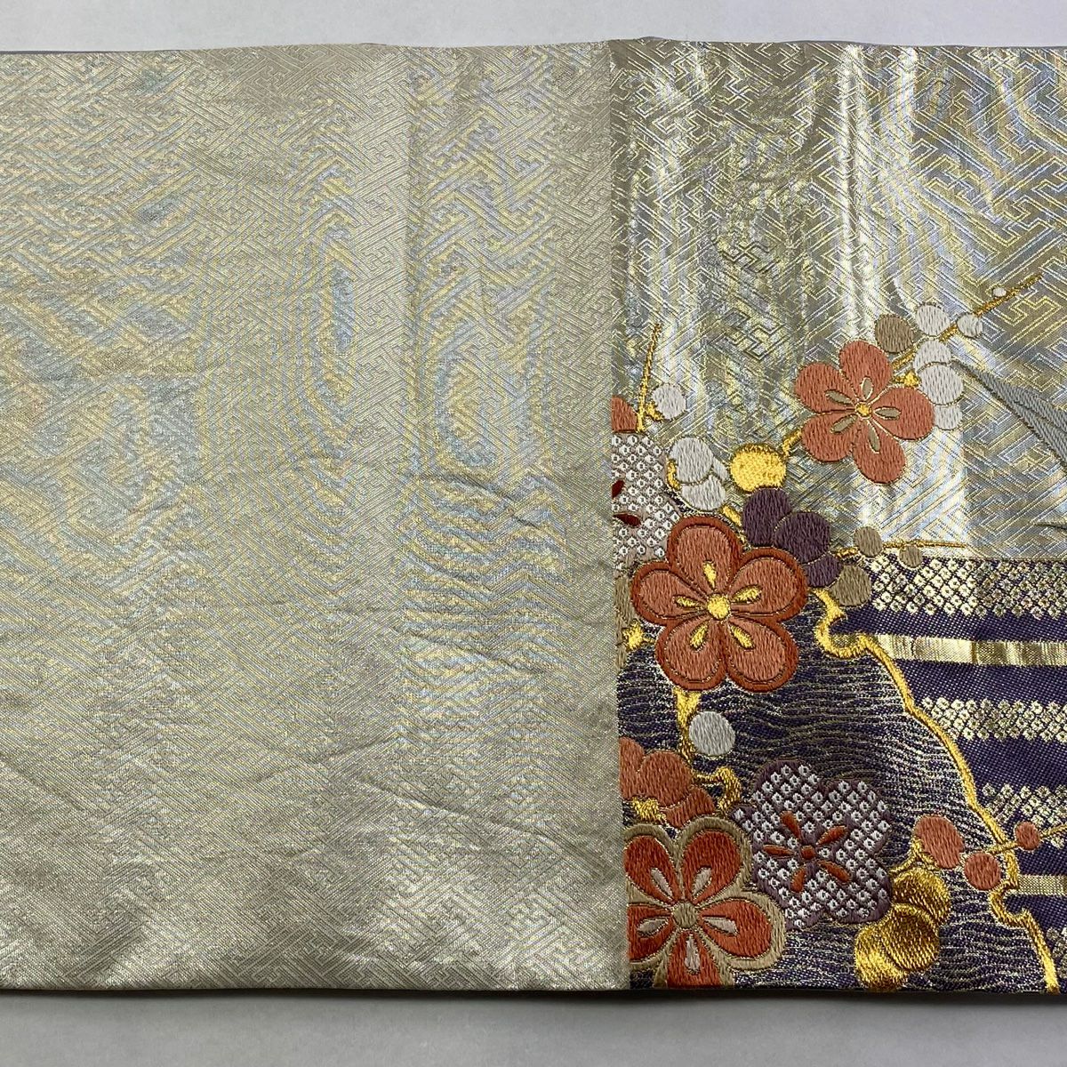 袋帶 秀品級 雪輪 竹子梅花 金絲 金金箔 金色 六通 純蠶絲