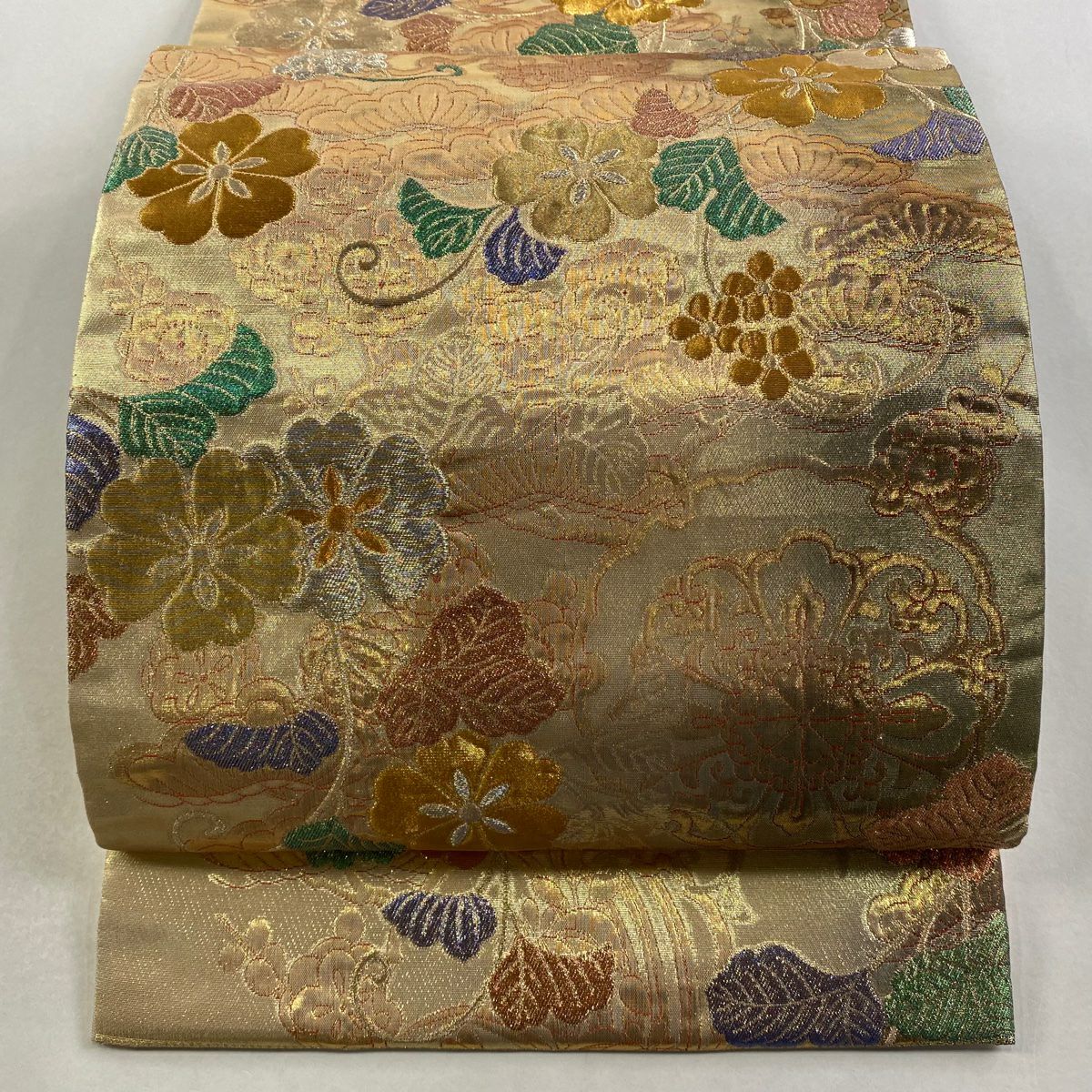 袋帶 秀品級 櫻花 松樹樹 金絲 金金箔 金色 六通 純蠶絲