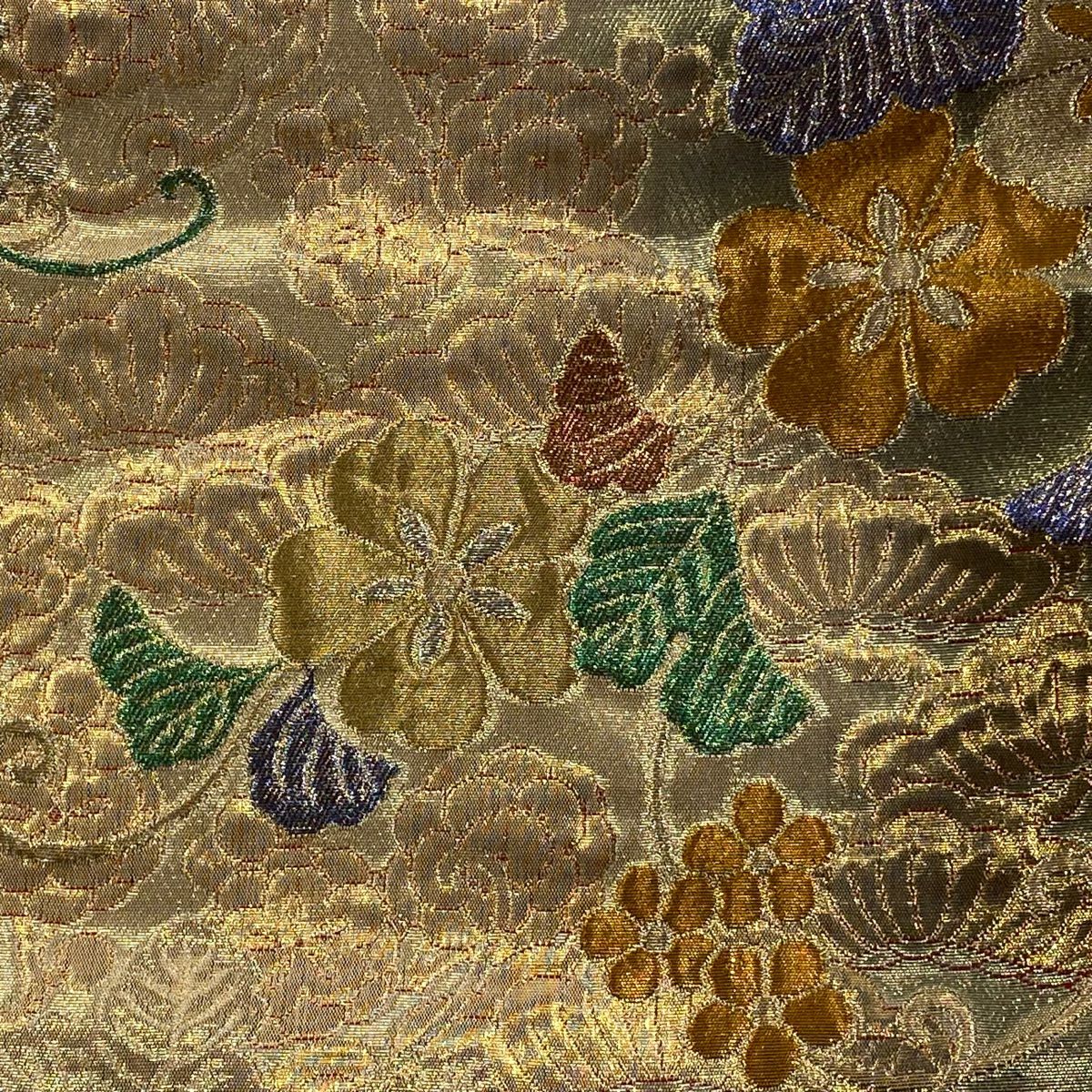 袋帶 秀品級 櫻花 松樹樹 金絲 金金箔 金色 六通 純蠶絲