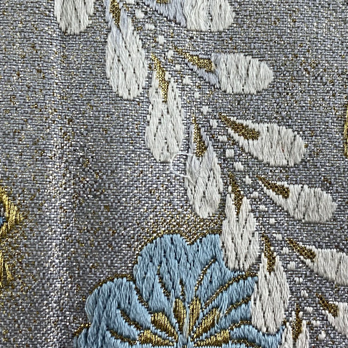 【美品】 袋帶 秀品級 關西仕立 華紋 草花紋紋 金銀彩 金金箔 青灰 深藍色 六通 純蠶絲