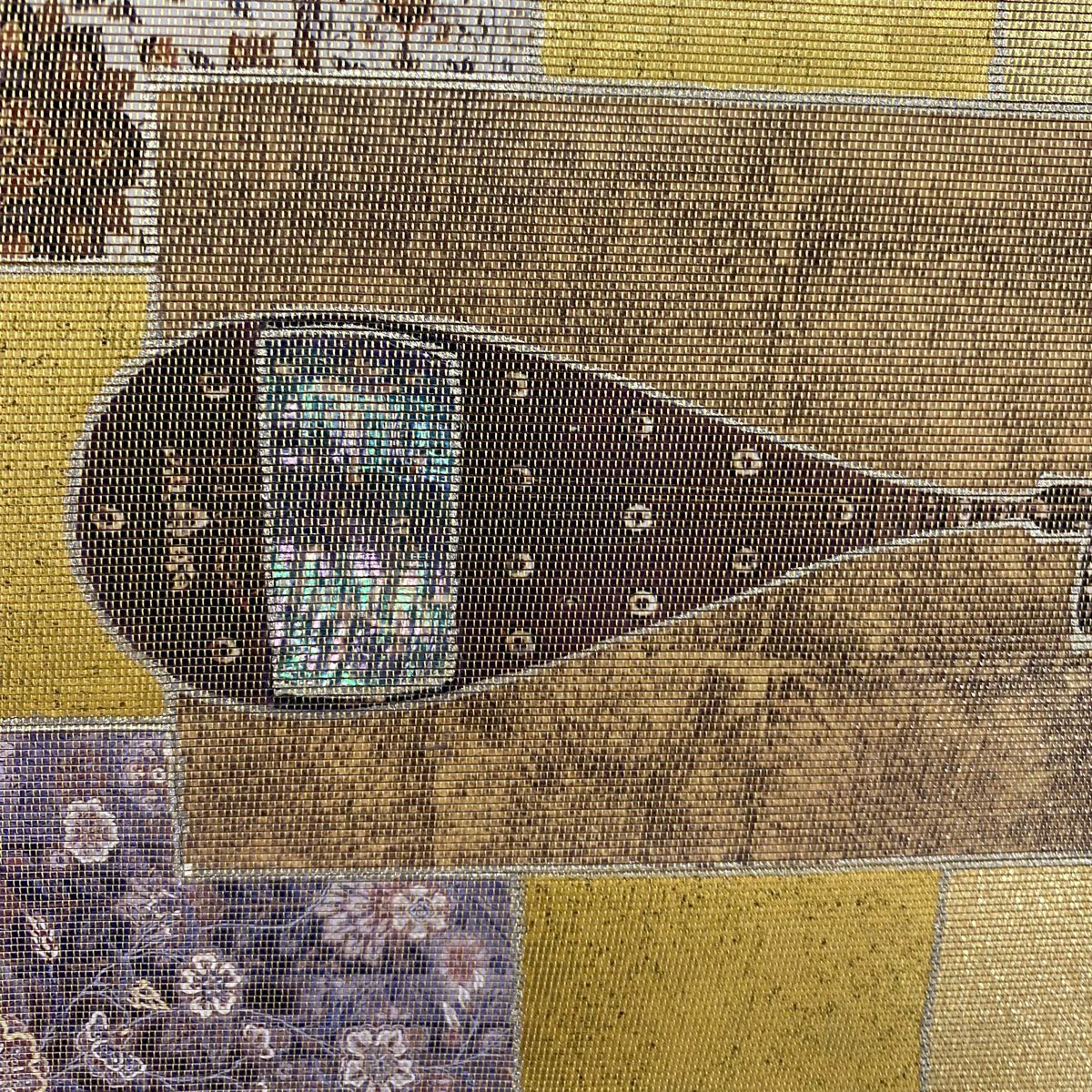 【美品】 袋帶 名品級 琵琶 草花紋 金金箔 金色 大鼓圖案 純蠶絲