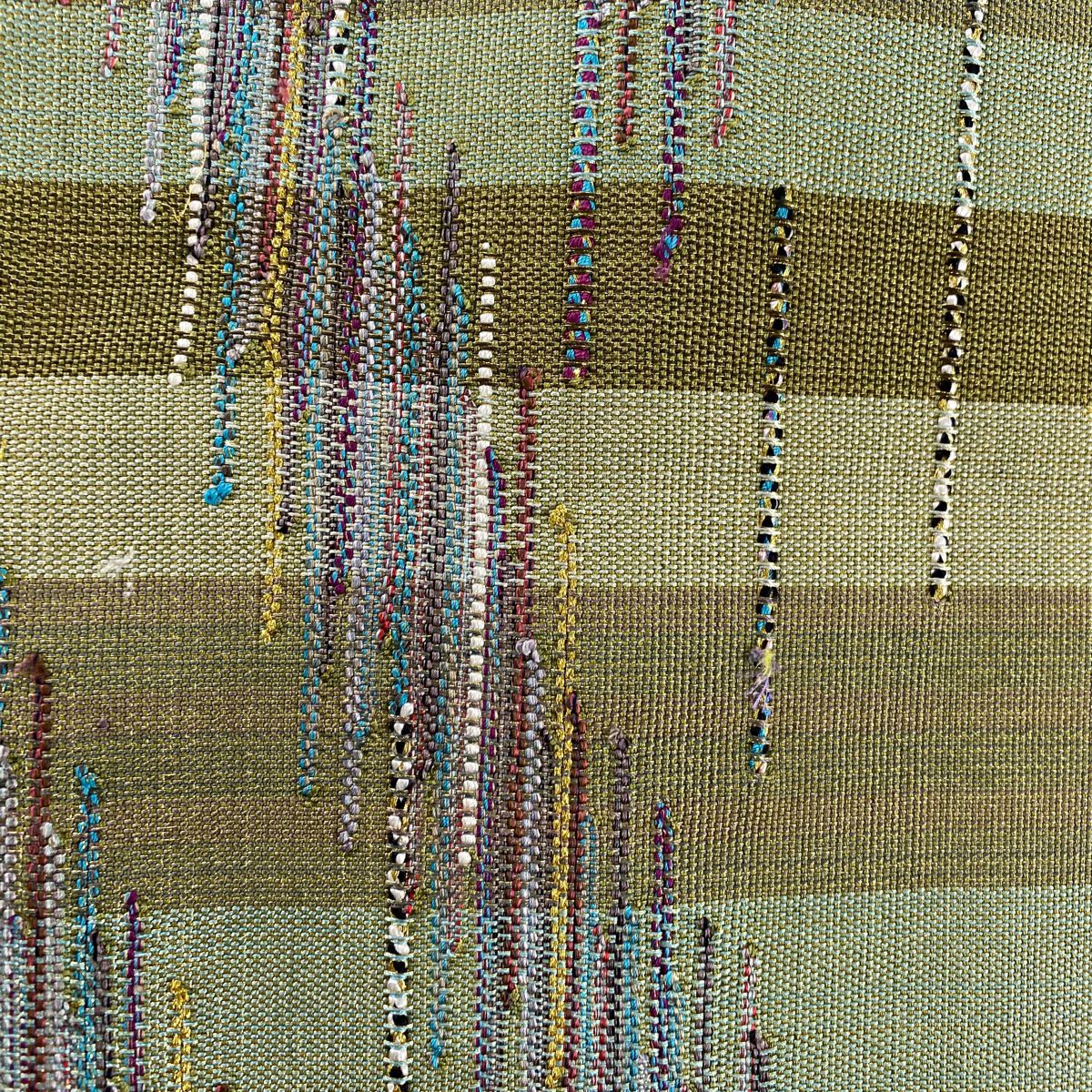 袋帶 名品級 條紋 刺繡 金絲 灰綠 大鼓圖案 純蠶絲