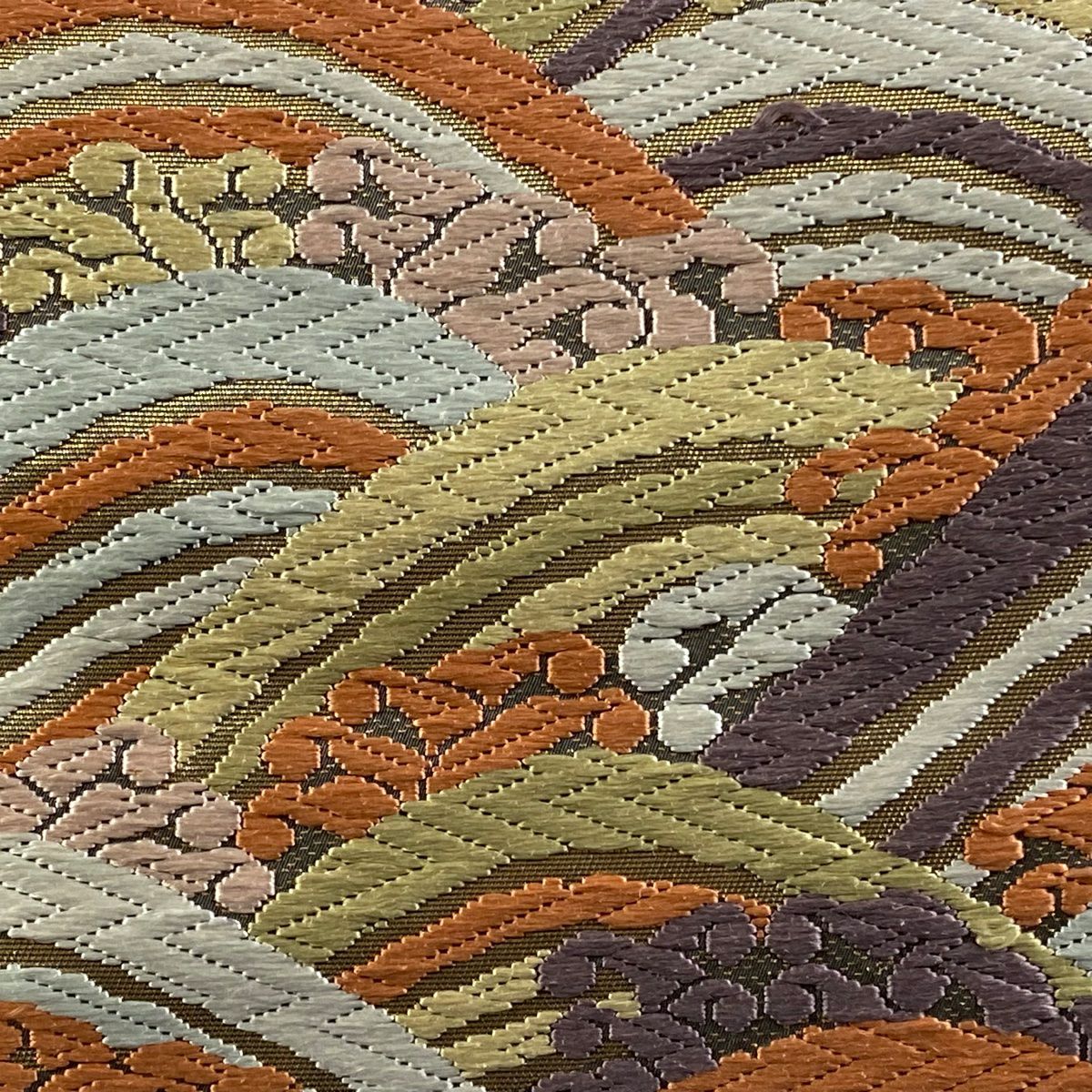 【美品】 袋帶 逸品級 河合美術織物 落款あり 波頭青海波 唐織 金金箔 薄紫 六通 純蠶絲
