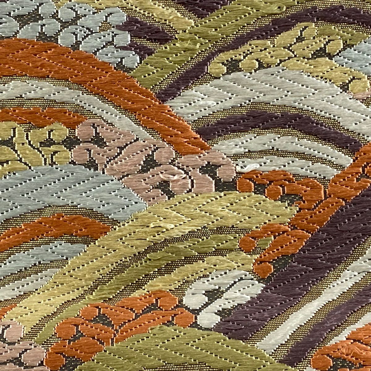 【美品】 袋帶 逸品級 河合美術織物 落款あり 波頭青海波 唐織 金金箔 薄紫 六通 純蠶絲