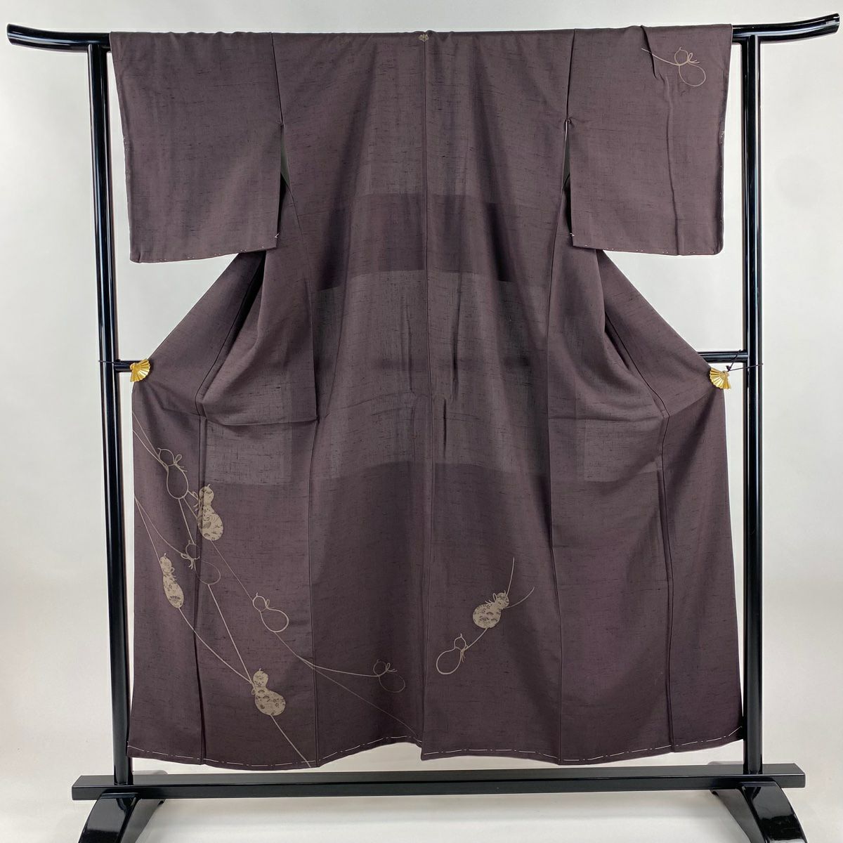 【美品】 付下 身長155cm 袖長63cm S 雙層 紬織織 瓢箪寶盡 茶紫 純蠶絲 秀品級 一つ紋