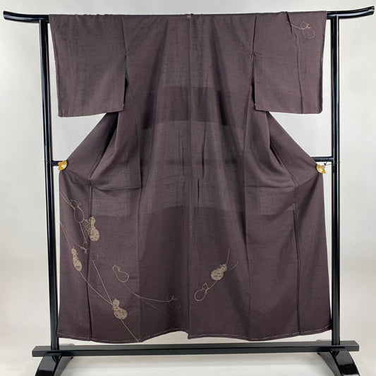 【美品】 付下 身長155cm 袖長63cm S 雙層 紬織織 瓢箪寶盡 茶紫 純蠶絲 秀品級 一つ紋