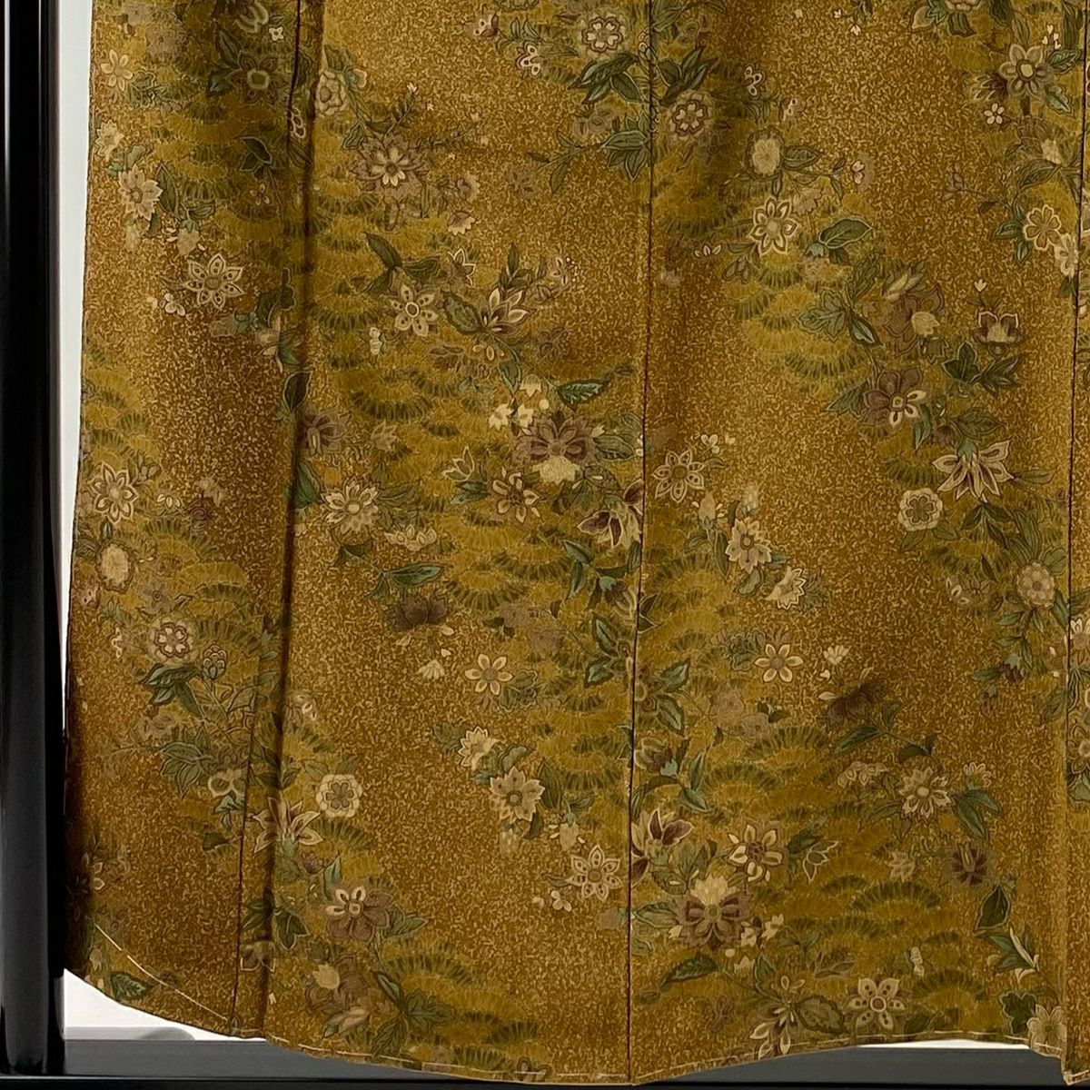 【美品】 小紋 身長155cm 袖長60.5cm S 雙層 草花紋紋 絞織 茶 純蠶絲 秀品級
