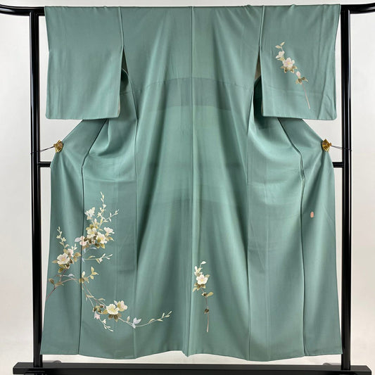 付下 身長152cm 袖長62cm S 雙層 南克治 落款有 枝花 漸層 薄青綠 純蠶絲 優秀品級