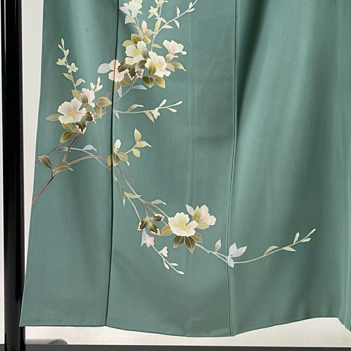 付下 身長152cm 袖長62cm S 雙層 南克治 落款有 枝花 漸層 薄青綠 純蠶絲 優秀品級