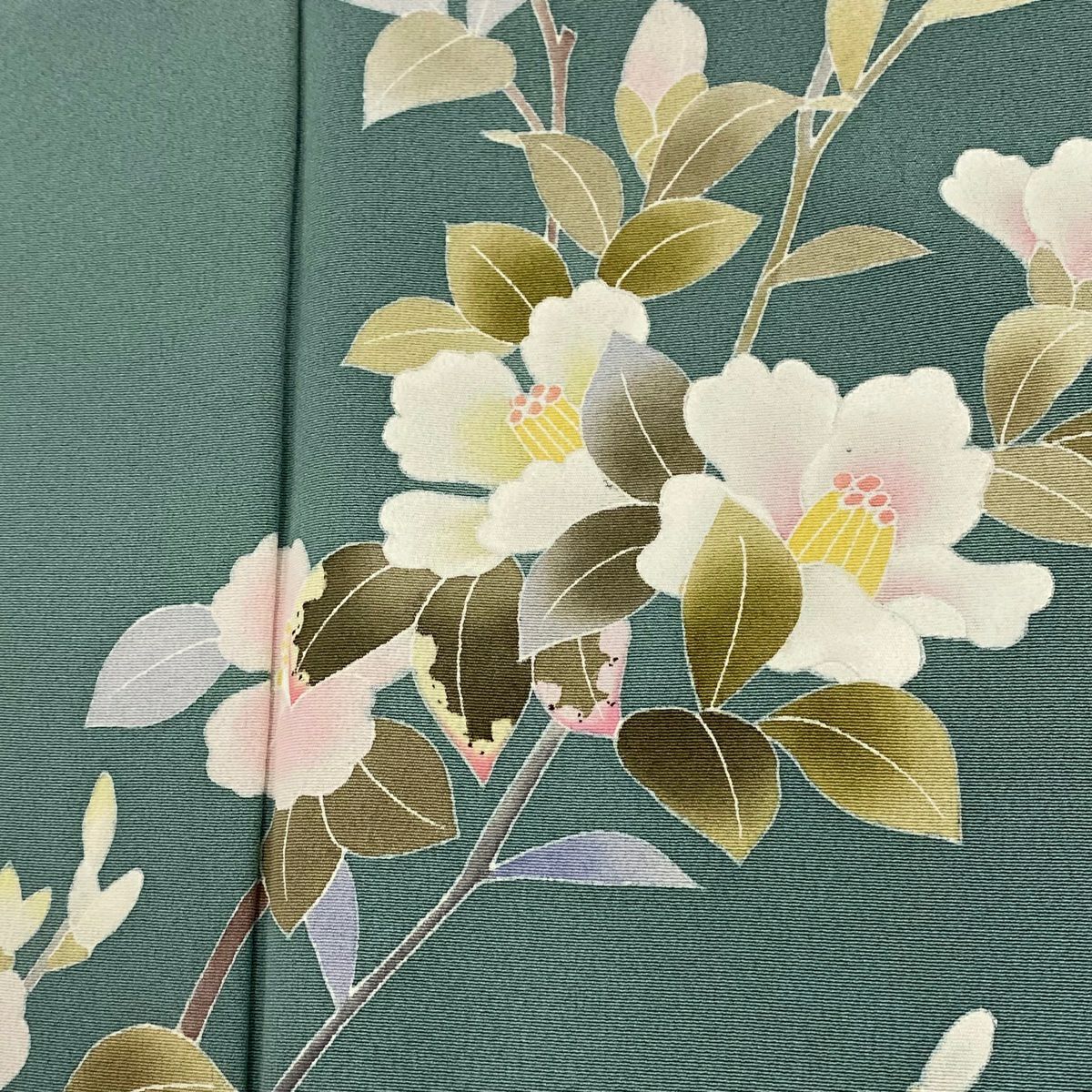 付下 身長152cm 袖長62cm S 雙層 南克治 落款有 枝花 漸層 薄青綠 純蠶絲 優秀品級