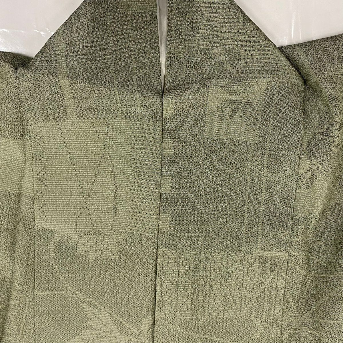 【美品】 紬織 身長150.5cm 袖長62cm S 雙層 唐草紋 麻葉 灰綠 純蠶絲 秀品級
