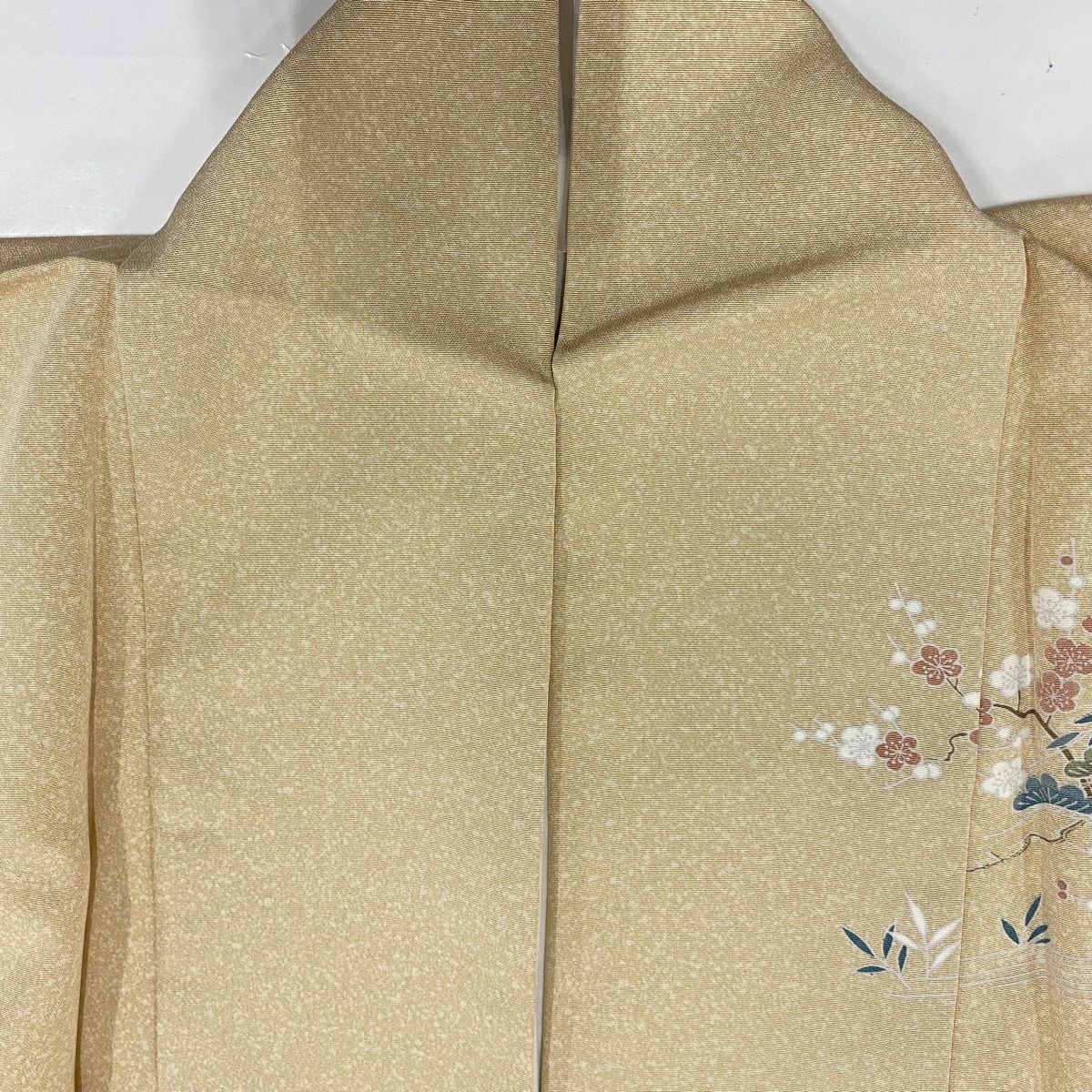【美品】訪問服 身長162cm 袖長63cm S 雙層 建物 松樹竹子梅花 漸層 米色 純蠶絲 優品級