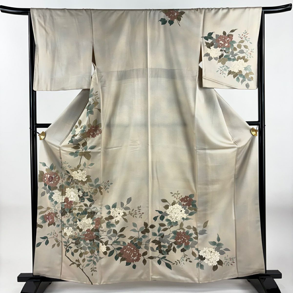 訪問服 身長162cm 袖長66cm M 雙層 枝花刺繡 金彩裝飾 米色 純蠶絲 優品級