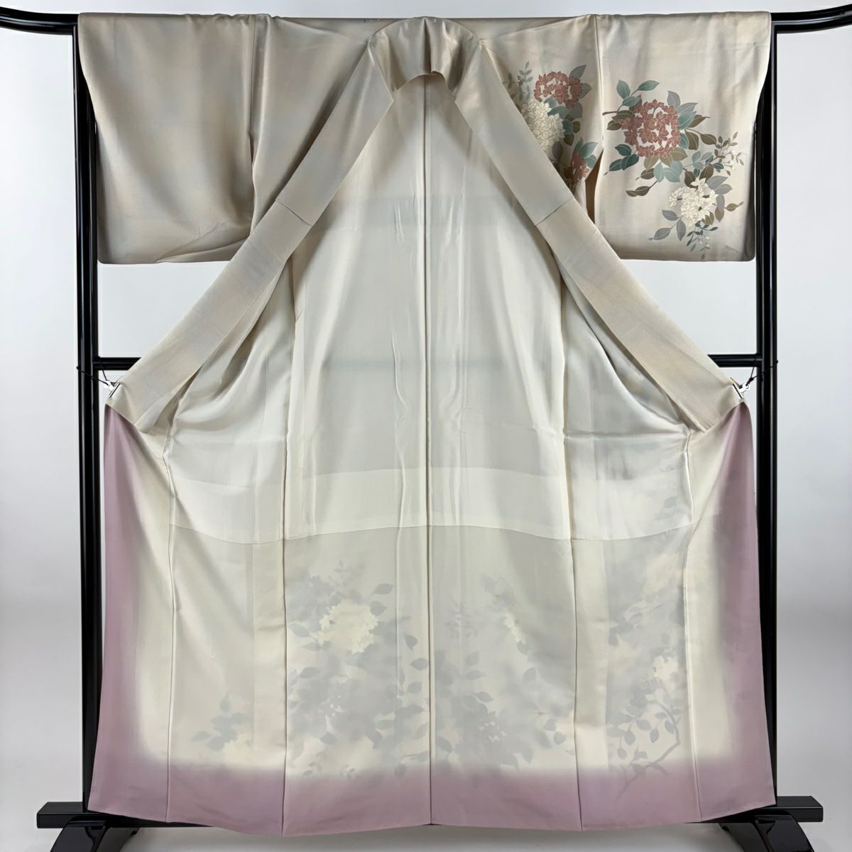 訪問服 身長162cm 袖長66cm M 雙層 枝花刺繡 金彩裝飾 米色 純蠶絲 優品級