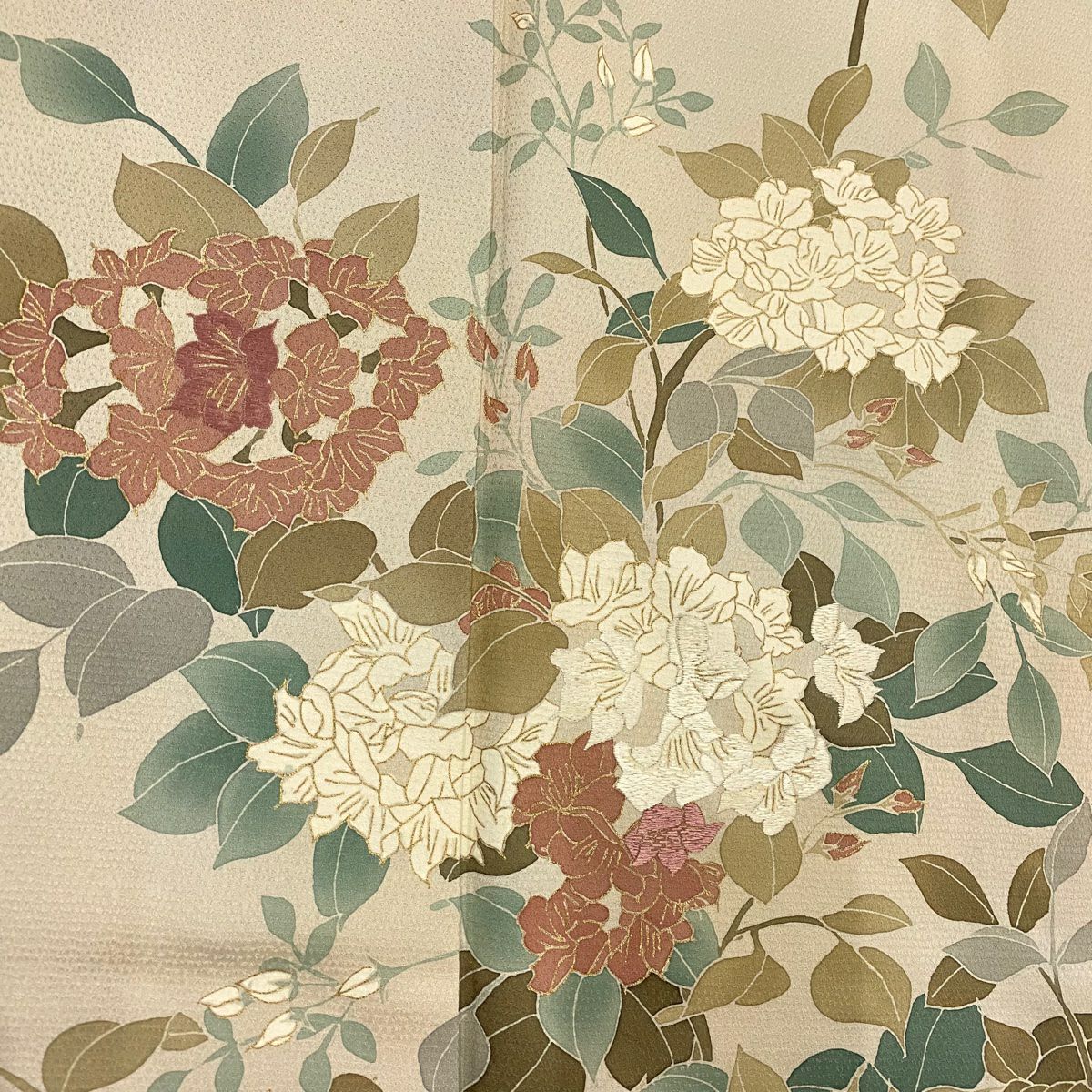 訪問服 身長162cm 袖長66cm M 雙層 枝花刺繡 金彩裝飾 米色 純蠶絲 優品級