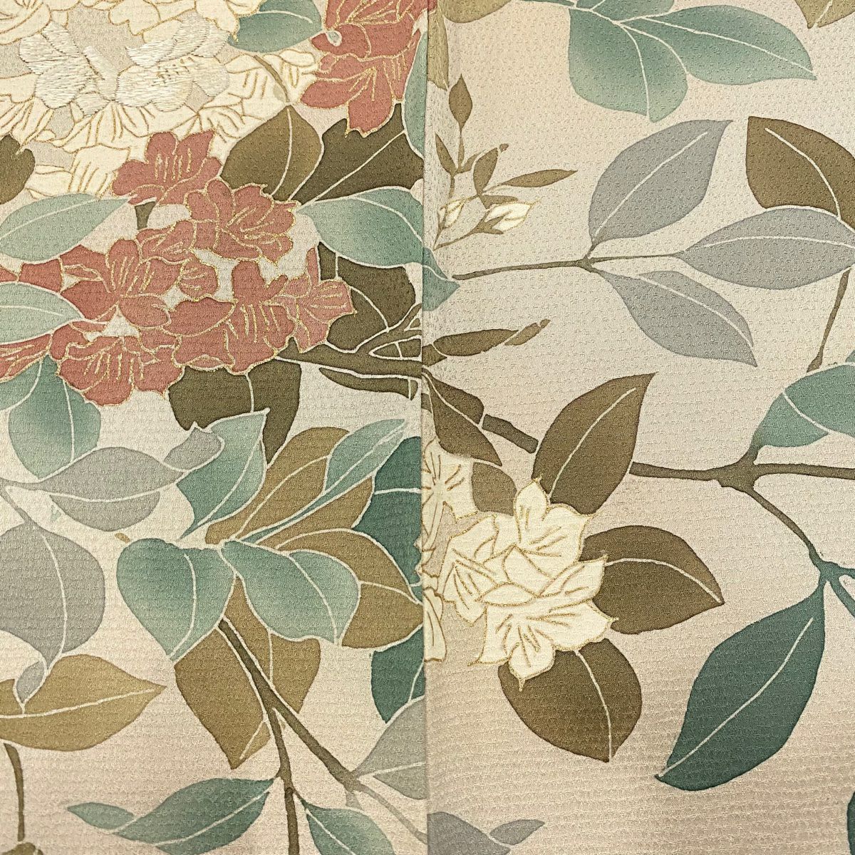 訪問服 身長162cm 袖長66cm M 雙層 枝花刺繡 金彩裝飾 米色 純蠶絲 優品級