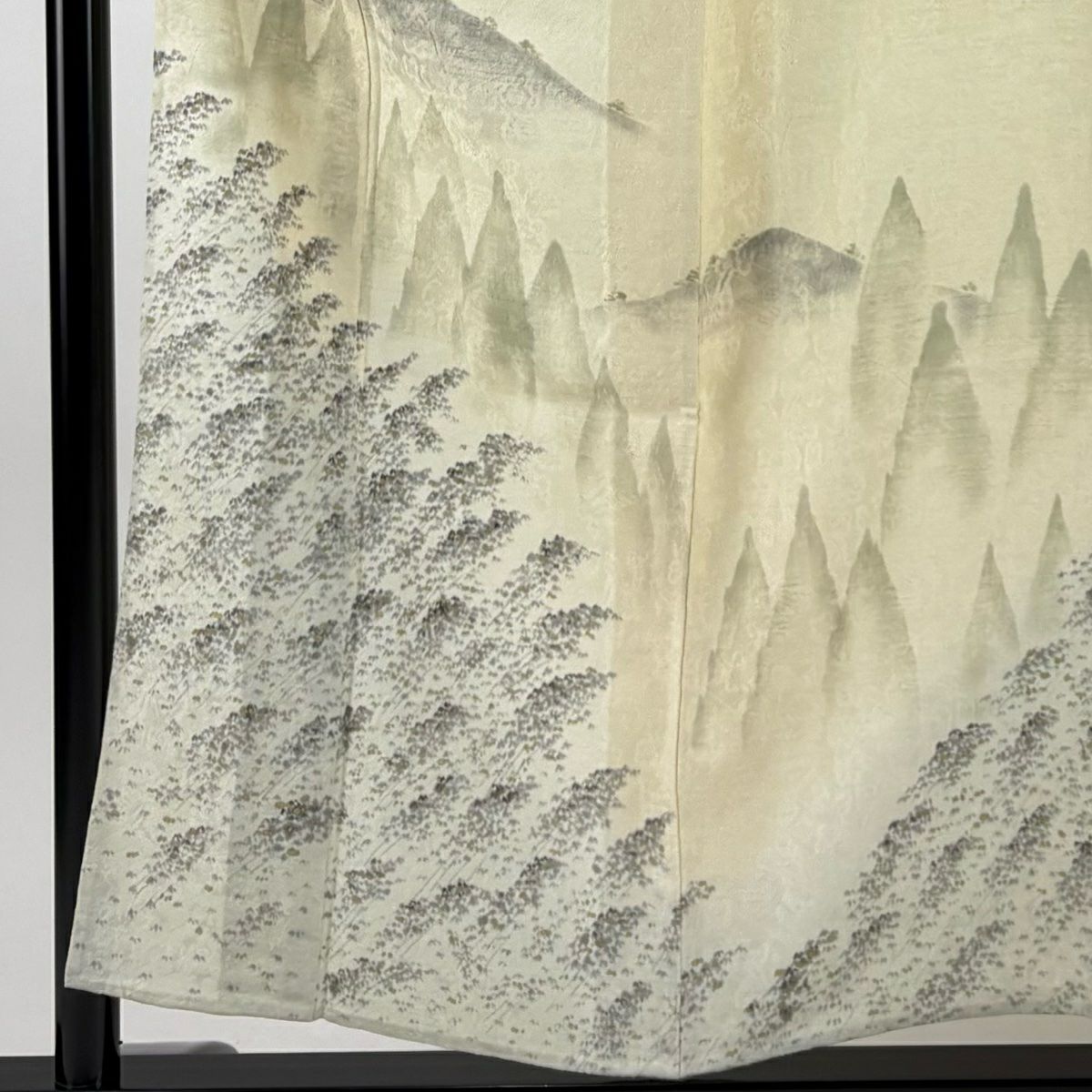 訪問服 身長155.5cm 袖長65.5cm M 單層 落款 風景 樹木 金彩裝飾 米色 純蠶絲 優品級