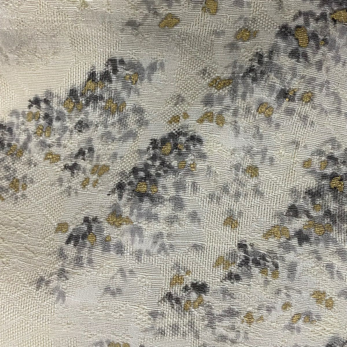 訪問服 身長155.5cm 袖長65.5cm M 單層 落款 風景 樹木 金彩裝飾 米色 純蠶絲 優品級