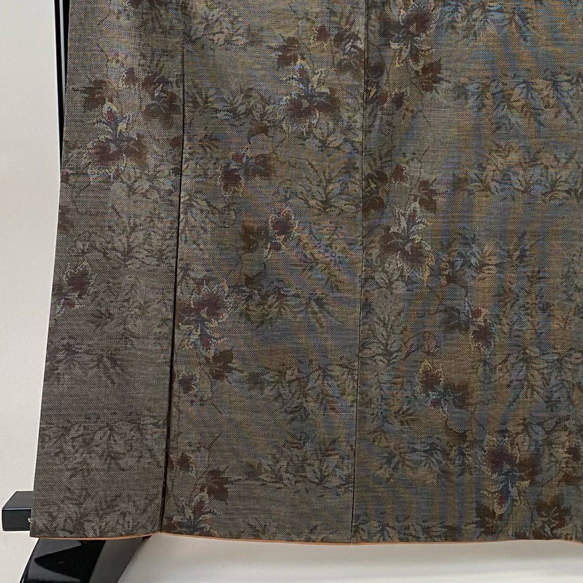 【美品】 紬織織 身長164.5cm 袖長65cm M 雙層 草花紋紋 焦茶 純蠶絲 秀品級