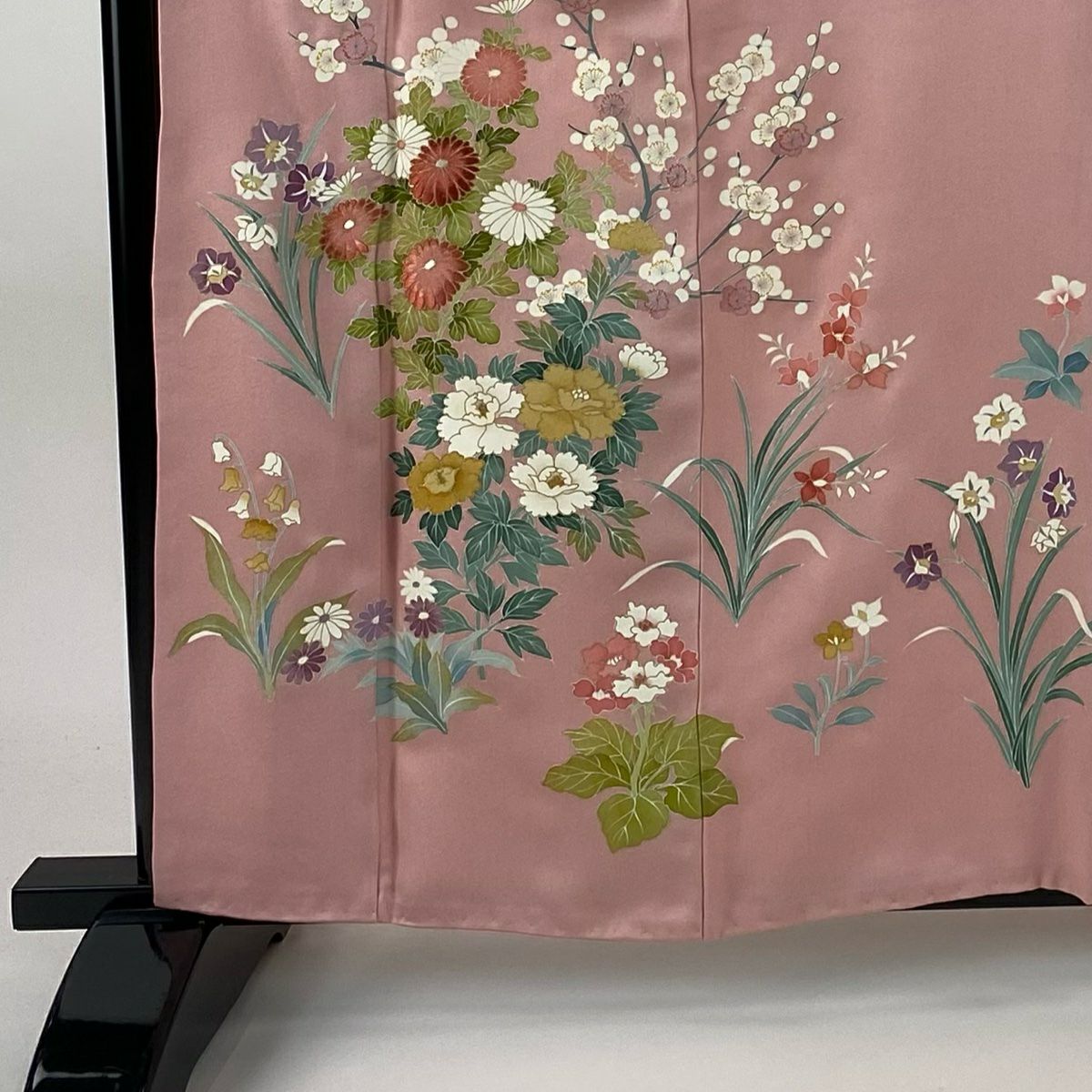 訪問服 身長160cm 袖長66.5cm M 雙層 菊花 牡丹 金彩裝飾 刺繡 粉紅 純蠶絲 秀品級