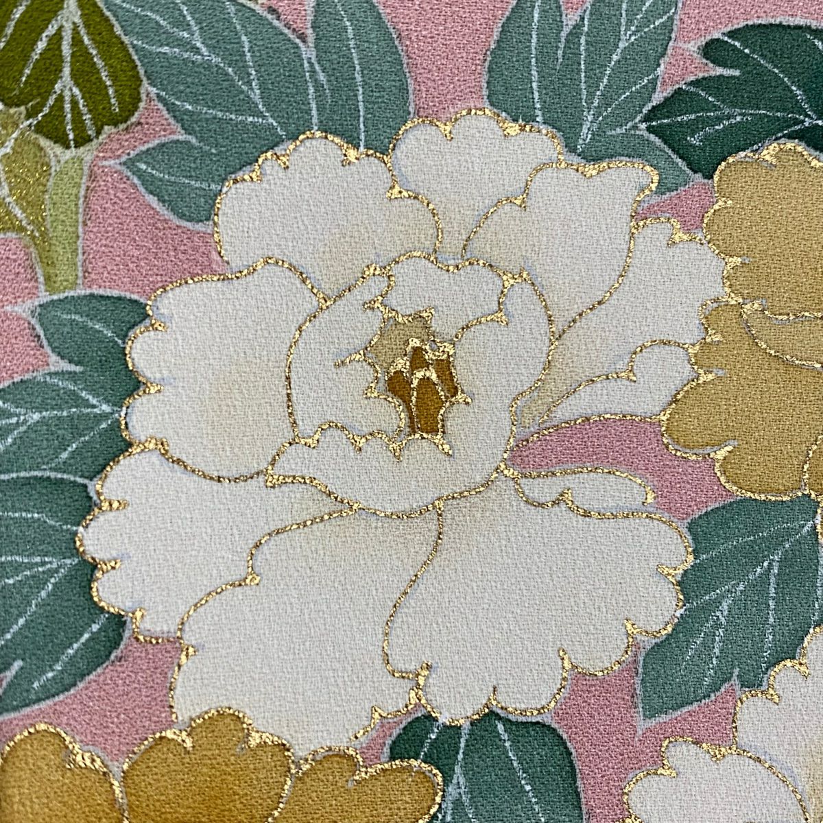 訪問服 身長160cm 袖長66.5cm M 雙層 菊花 牡丹 金彩裝飾 刺繡 粉紅 純蠶絲 秀品級