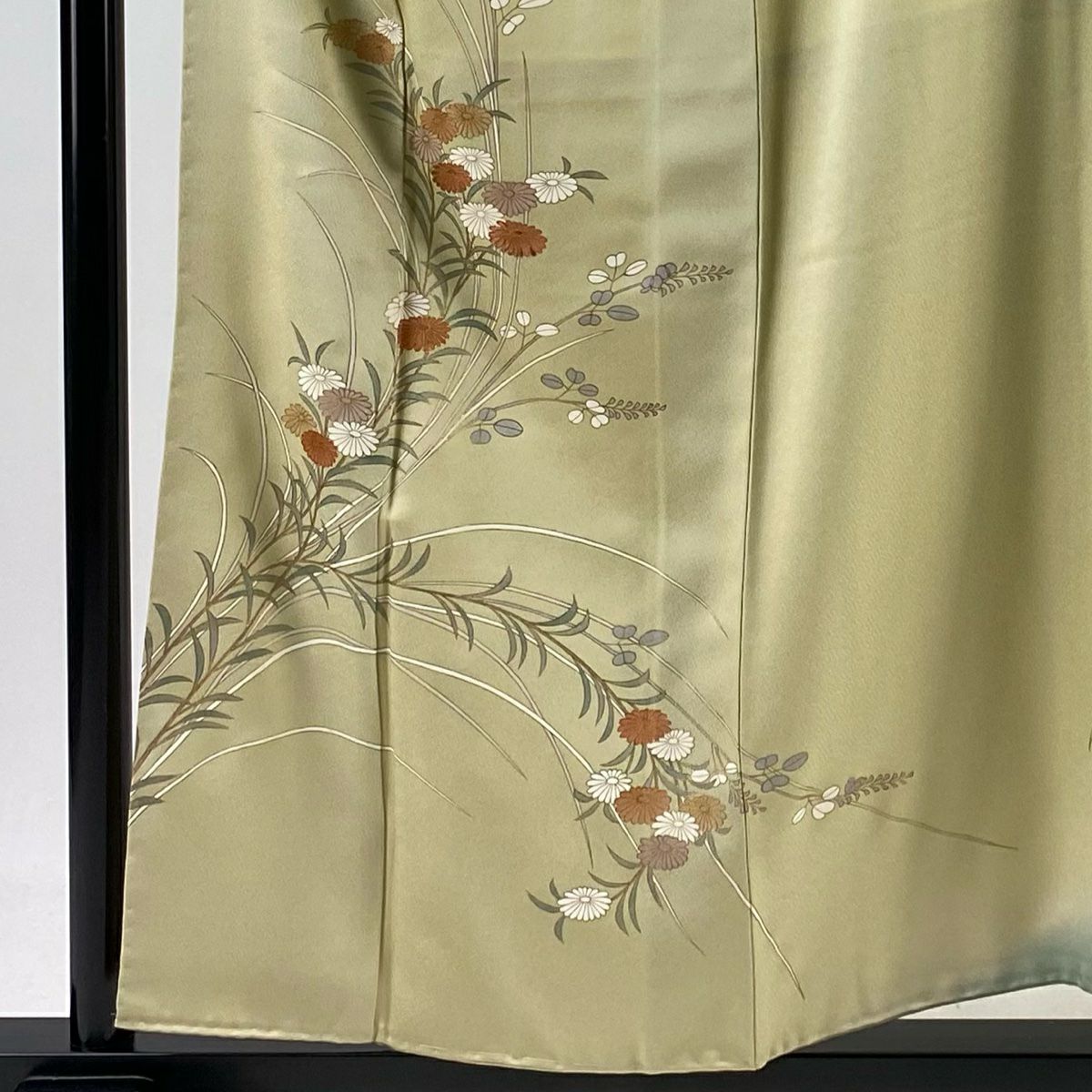 訪問服 身長157cm 袖長64.5cm M 雙層 落款 菊花 萩 金彩裝飾 淡黃 純蠶絲 優品級
