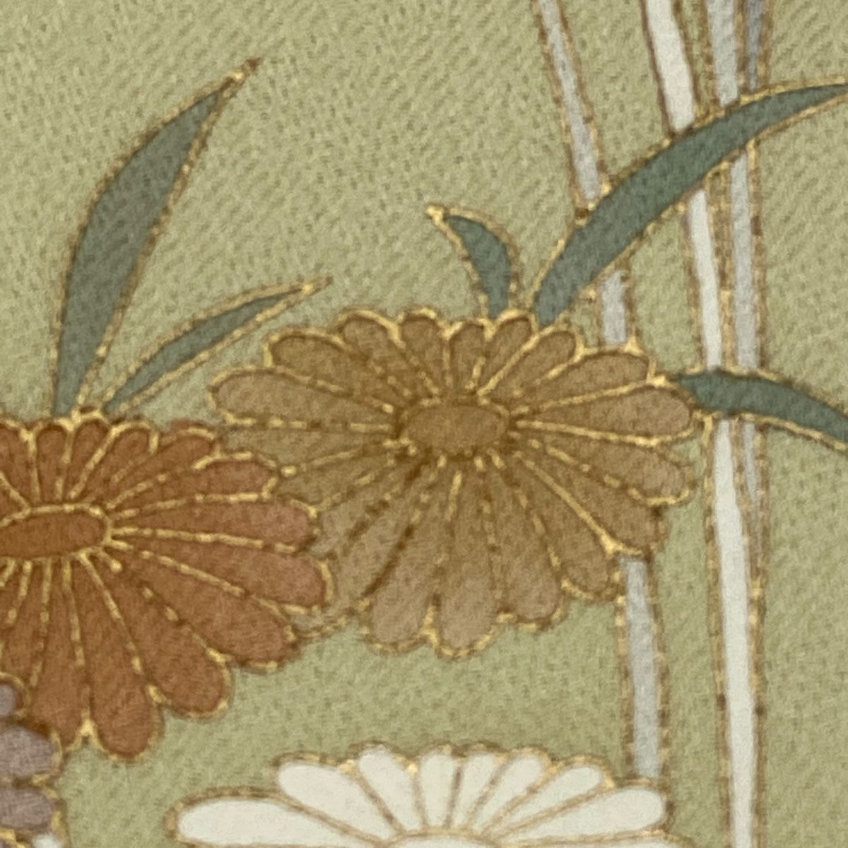 訪問服 身長157cm 袖長64.5cm M 雙層 落款 菊花 萩 金彩裝飾 淡黃 純蠶絲 優品級