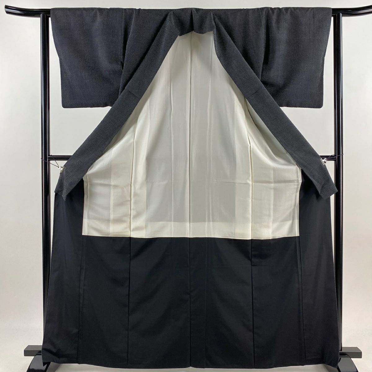 【美品】 紬織 身長166.5cm 袖長62.5cm S 雙層 蚊絣 黑 純蠶絲 秀品級